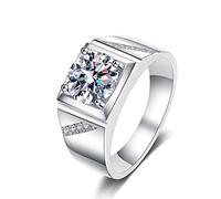 Bishilin Anelli Vintage Donna, Anello Argento Semplice Piazza con 2ct Rotonda Moissanite Argento 925 Taglia 26