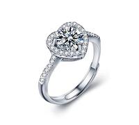 Bishilin Anello Argento Semplice, Anelli Donna Eleganti Cuori con 1ct Rotonda Moissanite Argento 925 Taglia Regolabile
