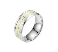 Bishilin Anello da donna a fascia, anello di fidanzamento unico elettrocardiogramma ottilucente largo 8 mm adatto per anniversario di matrimonio vacanza, V 1/2, Acciaio al titanio, Non pietra preziosa