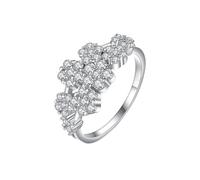 Bishilin Anello dell'amicizia da donna, con fiore e zirconi bianchi, adatto per anniversario di matrimonio e vacanze, L 1/2, rame, Zirconie sintetico