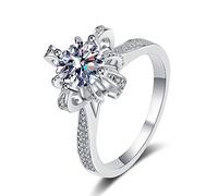 Bishilin Anello Donna con Zirconi, Anelli di Fidanzamento Oro Bianco Fiore con 6.5mm Rotonda Zirconia Cubica Argento 925 Taglia 18,5