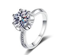 Bishilin Anello Eternity, Anello Donna Zirconi Oro Bianco Fiore con 6.5mm Zirconia Cubica Argento 925 Taglia 15