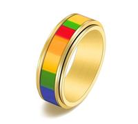 Bishilin Anello in acciaio inossidabile unisex, anello nuziale da donna arcobaleno girevole adatto per anniversario di matrimonio vacanza, X 1/2, Acciaio inossidabile, Non pietra preziosa