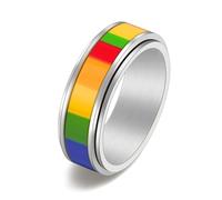 Bishilin Anello in acciaio inossidabile unisex, anello nuziale da donna arcobaleno girevole adatto per anniversario di matrimonio vacanza, T 1/2, Acciaio inossidabile, Non pietra preziosa