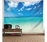 Bishilin Arazzo da parete per ufficio, paesaggio mare e cielo modello arazzo da parete camera da letto blu verde 350,5 x 256,5 cm