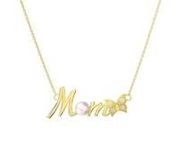 Bishilin Collana in argento Sterling 925, collana dorata da donna lunga con perla e zirconia cubica farfalla