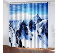 Bishilin Curtains Kitchen, Blu Marrone Tenda Camera da Letto Finestra 2 Pannelli Paesaggio con Strati di Nuvole Innevate sulle Montagne Poliestere 102W x 214L cm