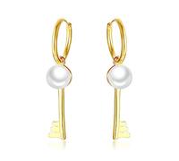Bishilin Orecchini pendenti da donna in rame con perla e chiave, 5,2 x 2 cm