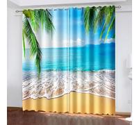 Bishilin Oscuranti per Finestre Interne, Blu Verde Tenda Camera da Letto Finestra 2 Pezzi Paesaggio di Palme sulla Spiaggia di Mare Poliestere 86W x 214L cm