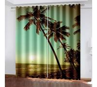 Bishilin Oscuranti per Finestre Interne, Verde Marrone Tenda per Cucina Finestra Lunga 2 Pannelli Paesaggio di Alberi di Cocco sulla Spiaggia di Sunshine Sea Poliestere 107W x 229L cm