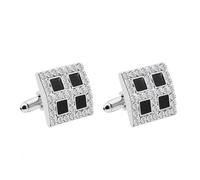 Bishilin Set di gemelli da uomo, colore argento e nero, gemelli quadrati con zirconia cubica di forma rotonda bianca