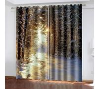 Bishilin Tende Camera da Letto Lunghe, Grigio Marrone Tende Oscuranti da Interno 2 Pezzi Paesaggio della Foresta Innevata All'Alba Poliestere 152W x 274L cm