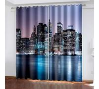 Bishilin Tende Finestra, Multicolore Tende a Pannello Decorate 2 Pezzi Paesaggio Notturno di Edifici Cittadini Poliestere 102W x 214L cm