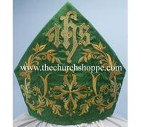 Bishop's Mitre Ricamo IHS Verde NUOVO
