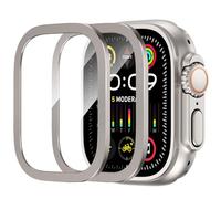 Bisikor 2 Pezzi per Apple Watch Ultra 2/Ultra Pellicola Protettiva dello Schermo, 9H Vetro Temperato con Telaio in Lega di Titanio, HD, Antigraffio, Film Protettivo per iWatch 49mm (Titanio)