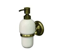 Bisk - Dispenser per Sapone in Ceramica Deco 02213 con Supporto in Ottone Anticato, 8x11,5x20 cm