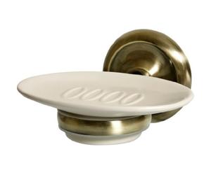 Bisk - Portasapone in Ceramica Deco 00405 con Supporto in Ottone Anticato, 13x12x7,5 cm