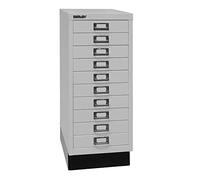 BISLEY MultiDrawer, Serie 29 con Base, DIN A4, 10 cassetti, Metallo, 645 Grigio Chiaro, 38 x 27.9 x 67 cm