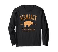 Bismarck North Dakota Souvenir Bison Design Invecchiato Maglia a Manica