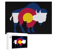 Bison American Buffalo State Flag of Colorado Puzzle per adulti Famiglia Attività Giochi Home Decor Puzzle 300 PCS