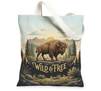 Bison - Borsa tote da donna, in tela, vintage, con montagne all'alba, lavabile, riutilizzabile, idea per shopping, viaggi, ufficio, biblioteca, casual, 33 x 38 cm
