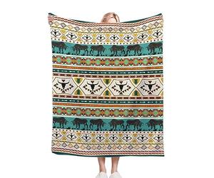Bison - Coperta western con mucca del sud-ovest dei nativi americani, stile boho, indiano, tribale, azteco, super morbida, per divano, letto, campeggio, geometria, decorazione per la casa, 127 x 152