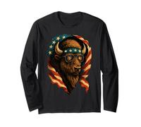 Bison Patriottico con Occhiali da Sole e fuochi d'artificio Maglia a Manica