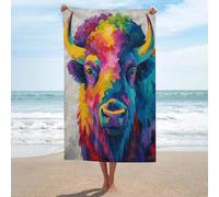 Bison Pop Art Telo mare in microfibra senza sabbia, asciugamano da doccia grande, multiuso, assorbente, per bagno e piscina, 130 x 80 cm