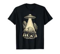 Bison UFO Alien Abduction Divertente Viaggiatore Escursionista Maglietta