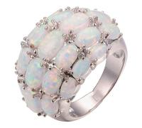 BISONBLUE Anello Anelli Gioielli Donna Uomo Regalo Anelli Di Lusso Con Opale Bianco A Quattro File Anelli Minimalisti Bohemia Boho Accessori 6 Bianco