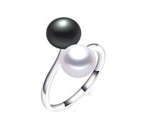 BISONBLUE Anello Con Perla D'Acqua Dolce Naturale Nera - Gioielli Regolabile Per Donna e Uomo - Regalo Bianco e Nero