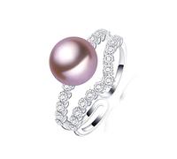 BISONBLUE Anello Donna Anelli Regalo Gioielli Accessori Moda Anello Di Perle D'Acqua Dolce Naturali Con Zirconi Di Lusso Anelli Di Perle Regolabili Per Feste Di Moda Per Donne Ridimensionabili Viola