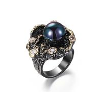BISONBLUE Anello Donna Anelli Regalo Gioielli Accessori Moda Anello Floreale Dal Design Elegante Vintage Anelli Da Dito Con Perla Barocca Nera Per Accessori Per Feste Da Donna 10 1