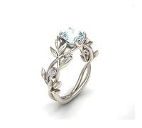 BISONBLUE Anello Donna gioielli Anelli Rings Uomo Anelli Con Foglie Di Ulivo Intagliate Alla Moda Per Le Donne Anelli Con Zirconi Blu Squisiti 6 Bianchi