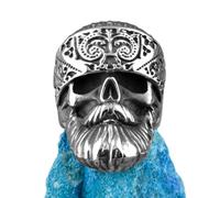BISONBLUE Anello Uomo Anello Donna Anelli Accessori Moda Anelli Da Uomo Con Teschio Hippie Con Barba Grande, Punk Hip Hop, Cool Per Fidanzato, Motociclista, Creatività 9 R490-Barbuto