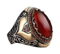 BISONBLUE Anello Uomo Anello Donna Anelli Accessori Moda Anello Da Uomo Con Anelli Vintage King Crown In Pietra Di Agata Naturale Rossa Per Regalo Da Donna 8
