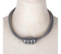 BISONBLUE Collana Donna Ciondolo Pendente Uomo Necklace Collane Con Ciondolo A Forma Di Cerchio Per Donna Collana Multicolore In Silicone Con Catena Maglione Costume Grigio