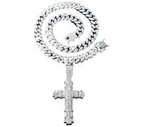 BISONBLUE Collana Pendente Ciondolo Uomo Gioielli Donna Hip Hop Rock Roll Collana con Ciondolo Croce Piena di Diamanti Personalizzata Collana Hip Hop Color Argento 50 Cm