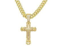 BISONBLUE Collana Pendente Ciondolo Uomo Gioielli Donna Hip Hop Rock Roll Collana con Ciondolo Croce Piena di Diamanti Personalizzata Collana Hip Hop Color Oro 50 Cm