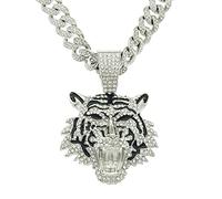 BISONBLUE Collana Pendente Ciondolo Uomo Gioielli Donna Hip Hop Rock Roll Collana con Ciondolo Testa di Tigre Tridimensionale, Discoteca alla Moda, Ciondolo da Uomo Personalizzato in Argento, 45