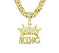 BISONBLUE Collana Pendente Ciondolo Uomo Gioielli Donna Hip Hop Rock Roll Collana Hip Hop King Lettera Corona Ciondolo Collana da Uomo con Pendente da Strada Color Oro 50 Cm