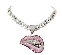 BISONBLUE Collana Uomo Ciondolo Donna Catenella Regalo Collana Con Ciondolo A Forma Di Labbro Con Morso Hip-Hop Da Donna Con Ciondolo Alla Moda Con Catena Di Cristallo Da 13 Mm