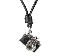 BISONBLUE Collana Uomo Ciondolo Lunga Catenella Donna Regalo Collana Collana Ciondolo Macchina Fotografica Uomo Donna Pelle Nera