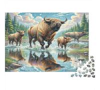 Bisonte Americano Puzzle in cartone Bisonte che attraversa il fiume con riflessi puzzle classico per adulti regalo puzzle rilassante 70x50cm/1000 pezzi