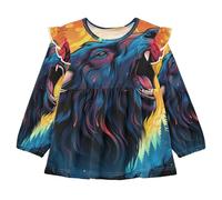 Bisonte Animale Arrabbiato Camicie Eleganti A Maniche Lunghe,Camicette Top Casual per Bambine da 1 a 5 Anni