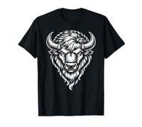 Bisonte Tatuaggio Simbolo Animale Forte Nero Bianco Design Maglietta