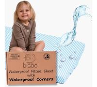 Bisoo Il Lenzuolo Magico - Lenzuola Letto Montessori Bambini 80x160 con Angoli e Completamente Impermeabile 2in1: Lenzuolo in Cotone Jersey + Coprimaterasso - Traspirante e Oeko-Tex (160x80 Righe Blu)
