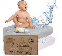 Bisoo Lenzuola Lettino Neonato 60x120 - Lenzuola Culla Lettino Impermeabili 60 x 120 - Lenzuolo Coprimaterasso Impermeabile Con Angoli 100% Jersey OEKO-TEX - Set Lenzuolini Bianchi e Grigi 120x60 cm