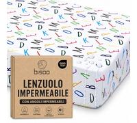 Bisoo Lenzuolo Magico 60x120 Lettere Lenzuolo con Angoli per Culla | 2 in 1, Risparmia il Coprimaterasso, Impermeabile, Traspirante, Morbido Cotone Jersey Oeko-Tex