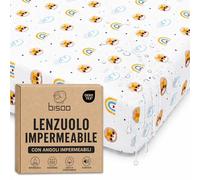 Bisoo Lenzuolo Magico Culla 80x130. Lenzuola Lettino Neonato in Jersey di Cotone Impermeabile e Traspirante per Superculla. Risparmi Perché Non Serve Coprimaterasso. Cert. Oeko-Tex, Leoni 130x80